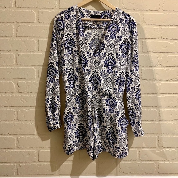 Intermix romper long sleeve drawstring‎ silk jacquard print shorts - Picture 5 of 11